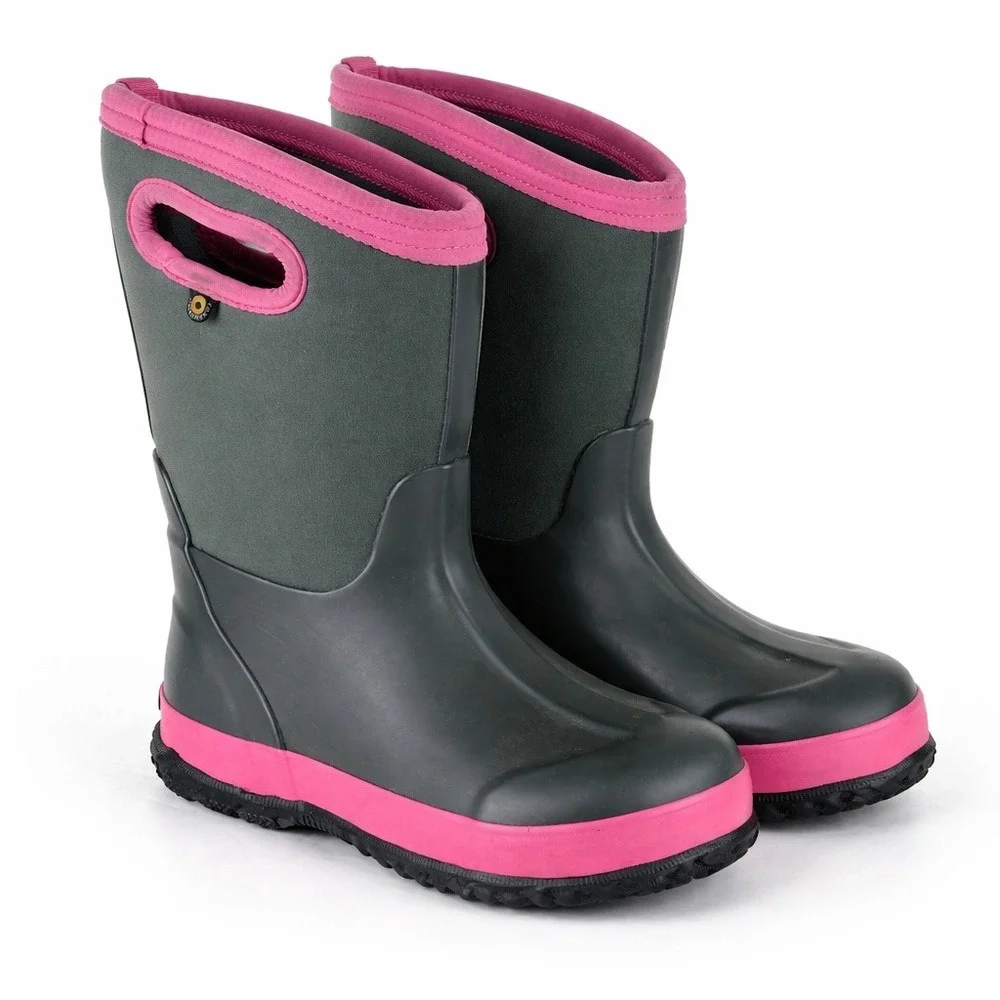 Bog Kids‎ Girls sz 2 Grey Pink Waterproof Insulated Snow Rain Boots Winter